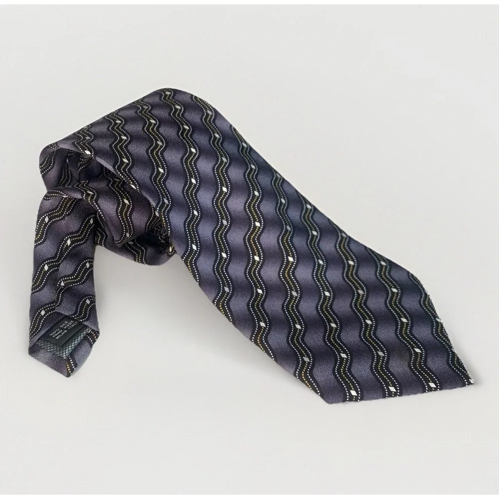 Giorgio Cosani Mens Silk Tie Blue Purple Wavy Stripe Diamond Designer Italy Made